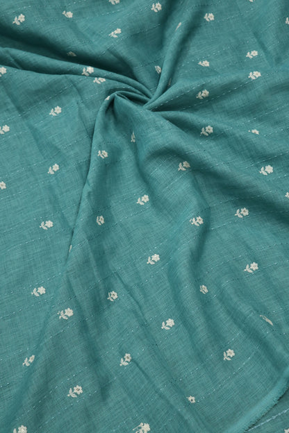 Small Intricate Flowers With  Kantha Work Lenin Embroidered Fabric