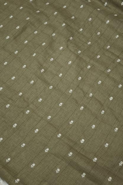 Small Intricate Flowers With  Kantha Work Lenin Embroidered Fabric