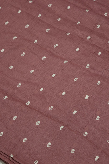 Small Intricate Flowers With  Kantha Work Lenin Embroidered Fabric