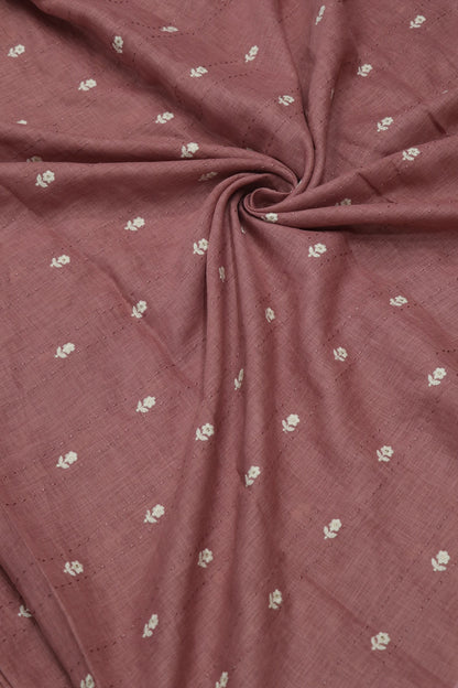 Small Intricate Flowers With  Kantha Work Lenin Embroidered Fabric