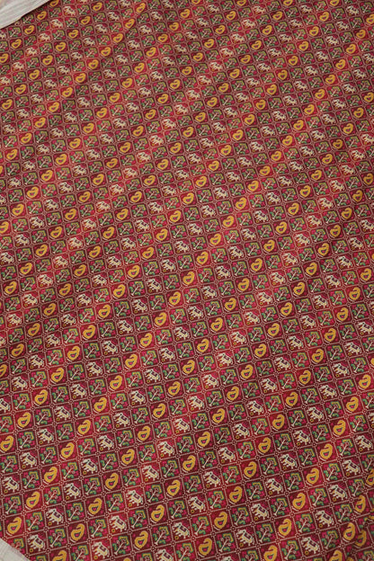 Mango & Elephant Printed  Patola Semi Rawsilk Fabric