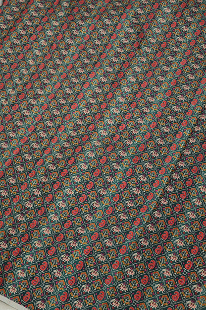Mango & Elephant Printed  Patola Semi Rawsilk Fabric