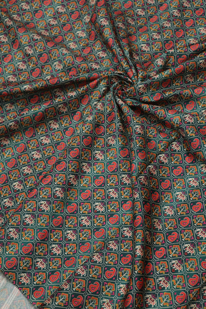 Mango & Elephant Printed  Patola Semi Rawsilk Fabric
