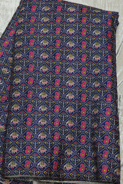 Mango & Elephant Printed  Patola Semi Rawsilk Fabric
