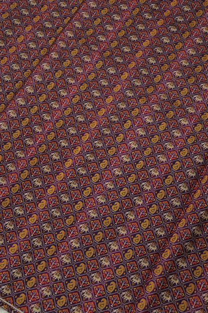 Mango & Elephant Printed  Patola Semi Rawsilk Fabric
