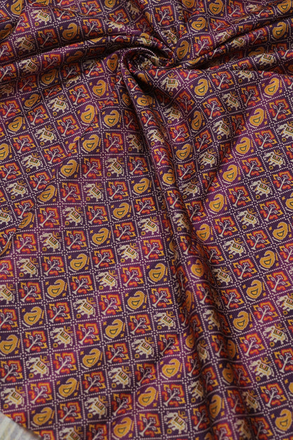 Mango & Elephant Printed  Patola Semi Rawsilk Fabric