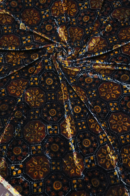 Pure Velvet Ajrak Printed Fabric