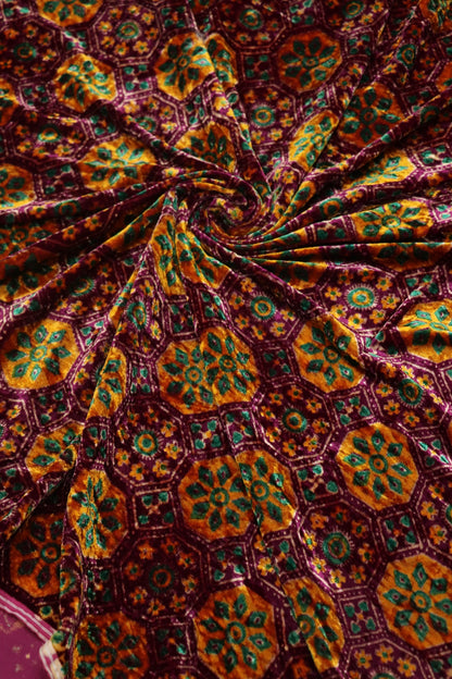 Pure Velvet Ajrak Printed Fabric