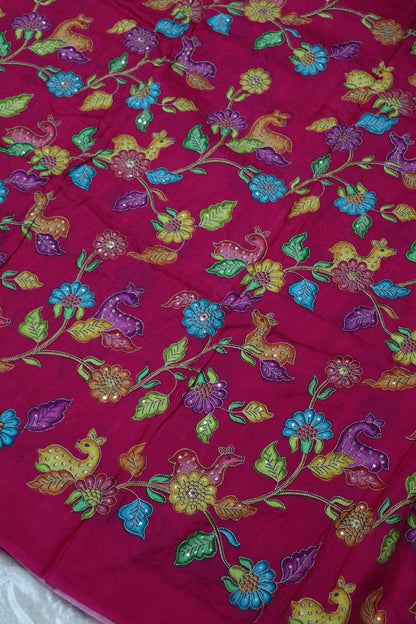 Dola Silk Floral & Deer Printed Fabrics Highlighted With Zari Threads & Sequins