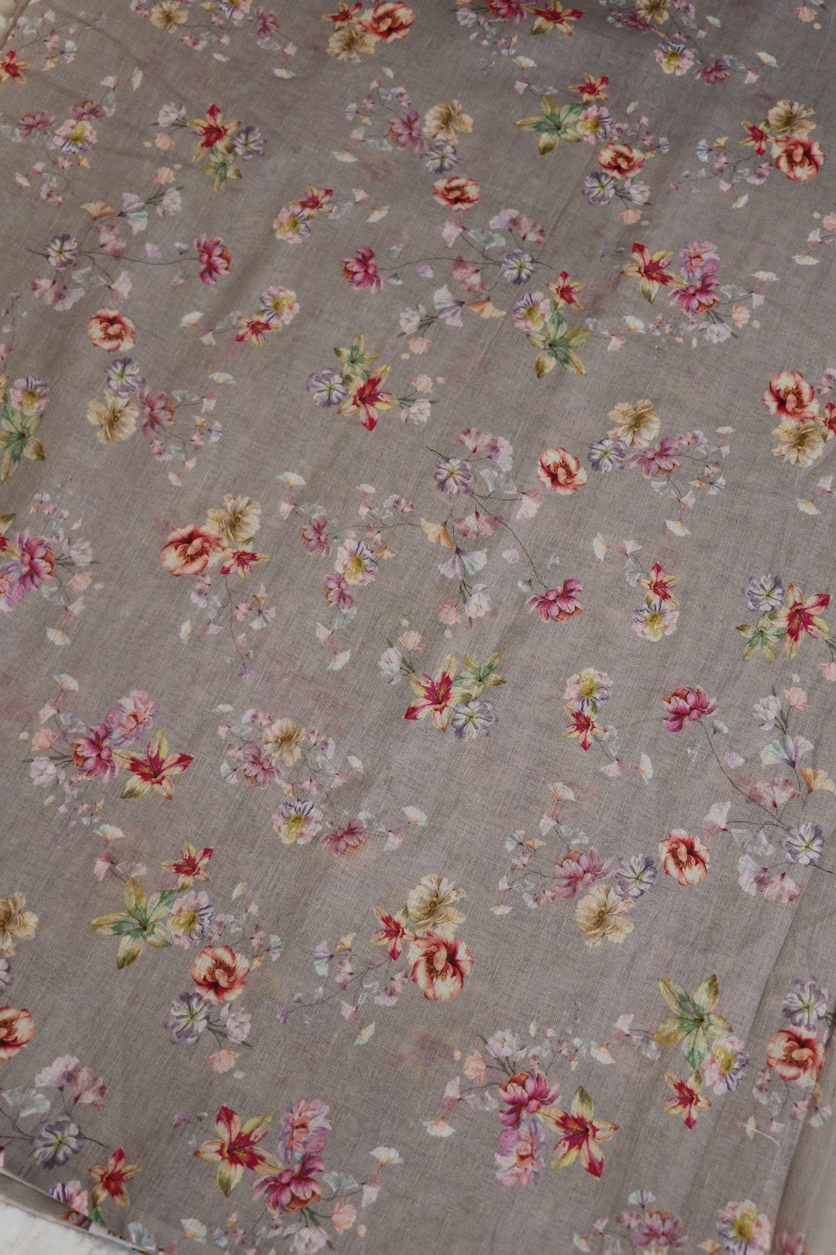 Ice Berg Blue Floral Printed Pure Lenin Fabric