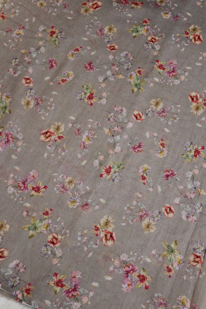 Ice Berg Blue Floral Printed Pure Lenin Fabric