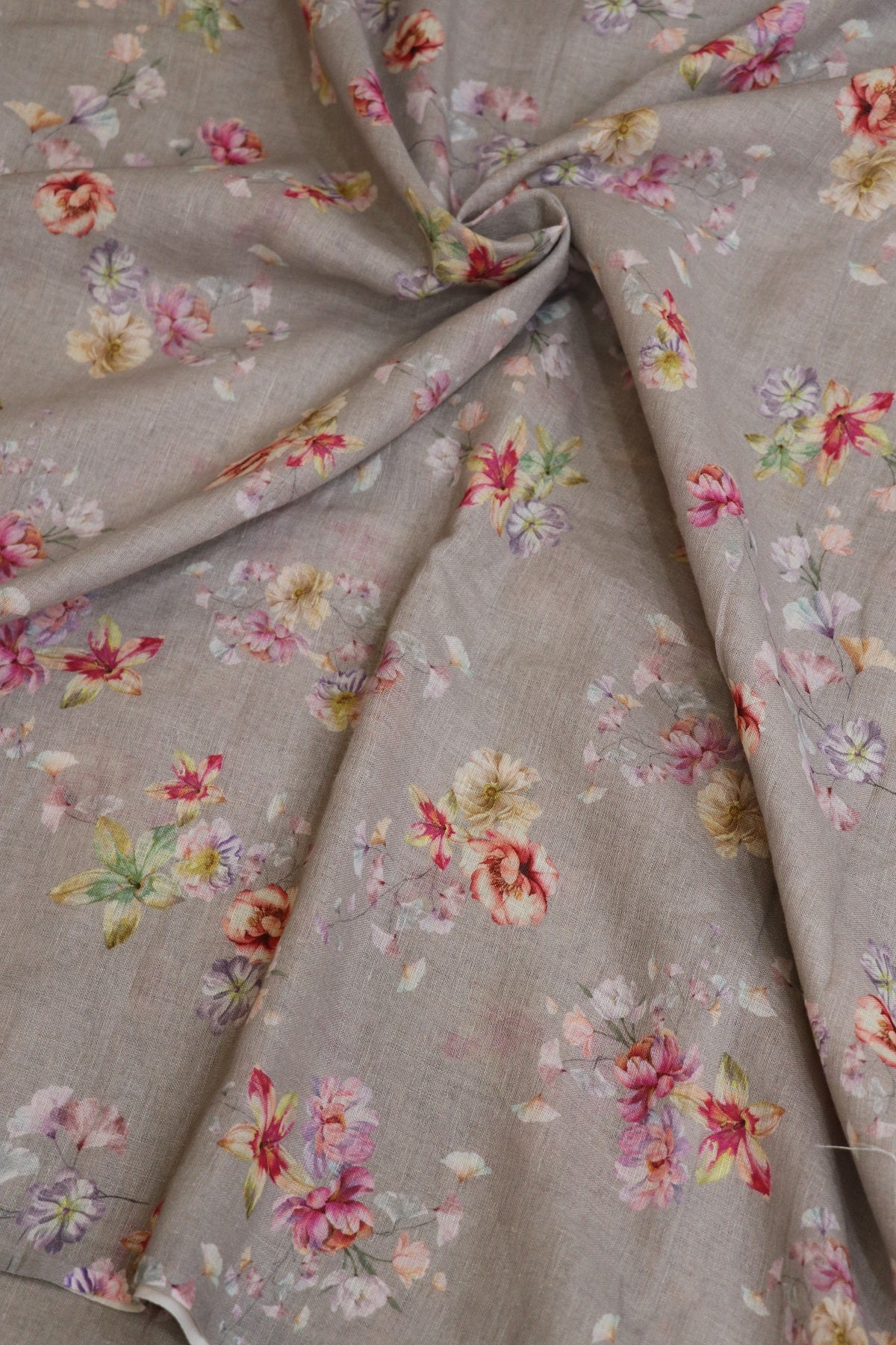 Ice Berg Blue Floral Printed Pure Lenin Fabric