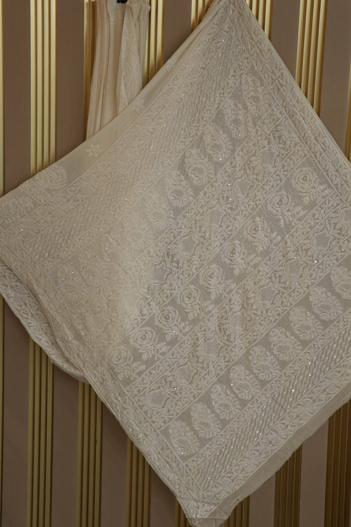 Pure Georgette Chikankari Roses & Mango Embellished With Cutbeads & Pearls Dyeable Saree