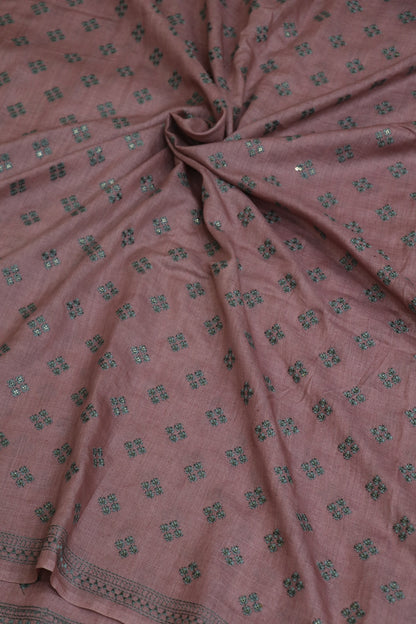 Pure Moonga Tussar Geometric Embroidered Fabric