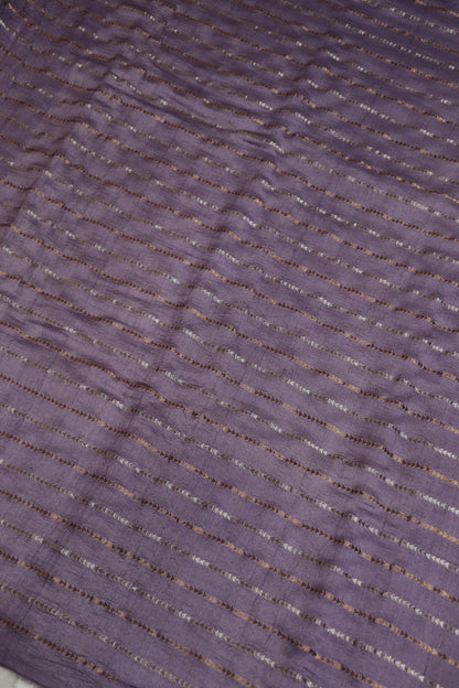 Pure Moonga Tussar Silver & Gold Zari Triangle Lines  woven Fabric