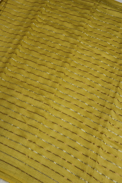 Pure Moonga Tussar Silver & Gold Zari Triangle Lines  woven Fabric
