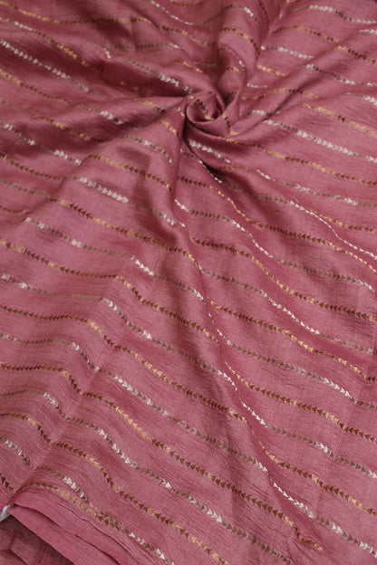 Pure Moonga Tussar Silver & Gold Zari Triangle Lines  woven Fabric
