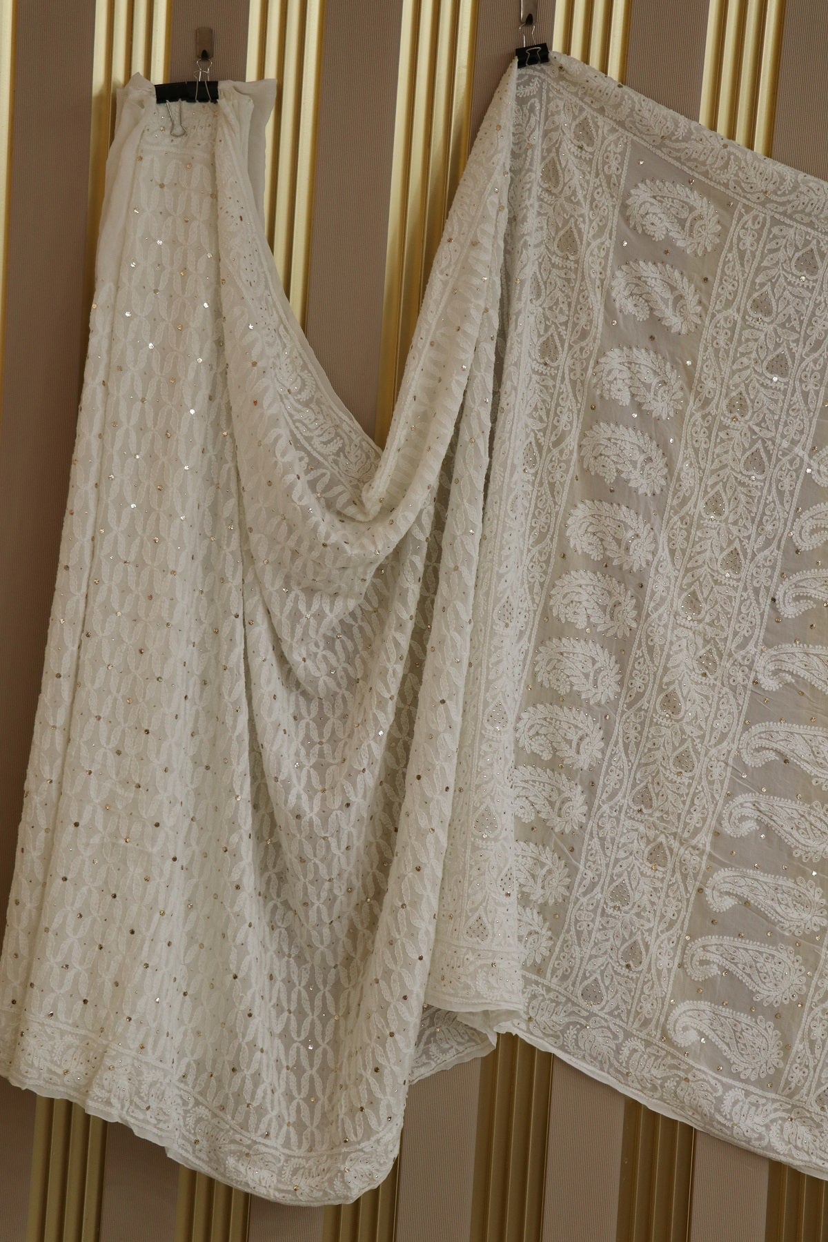 Pure Georgette Chikankari Bakhiya Geometric Pattern With Mukaish Work Dyeable Saree