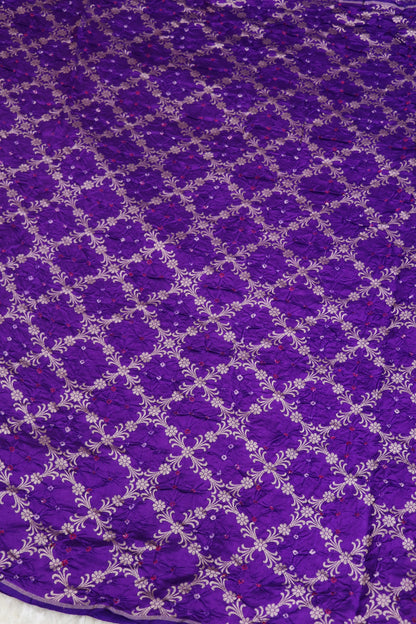 Pure Chiniya Silk Diamond Shape Floral Jaal Woven Bandhani Fabric