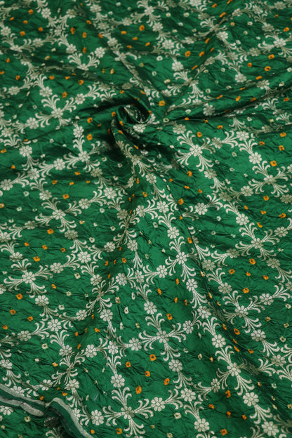 Pure Chiniya Silk Diamond Shape Floral Jaal Woven Bandhani Fabric