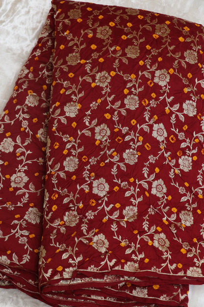 Pure Chiniya Silk Gold Zari Jaal Woven Bandhani Fabric