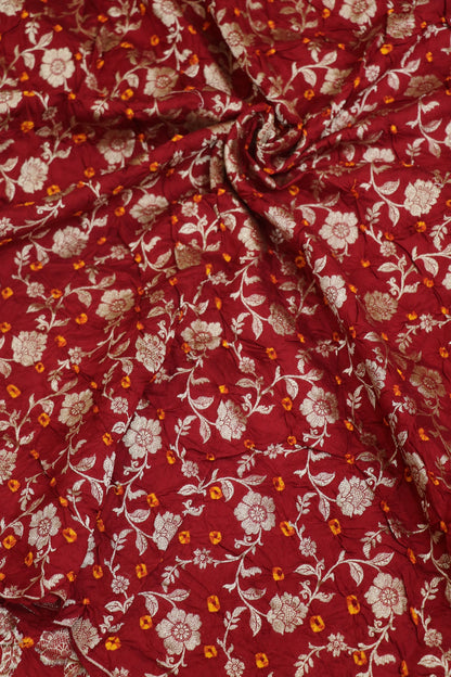 Pure Chiniya Silk Gold Zari Jaal Woven Bandhani Fabric