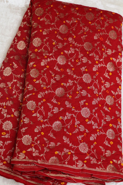 Pure Chiniya Silk Gold Zari Jaal Woven Bandhani Fabric
