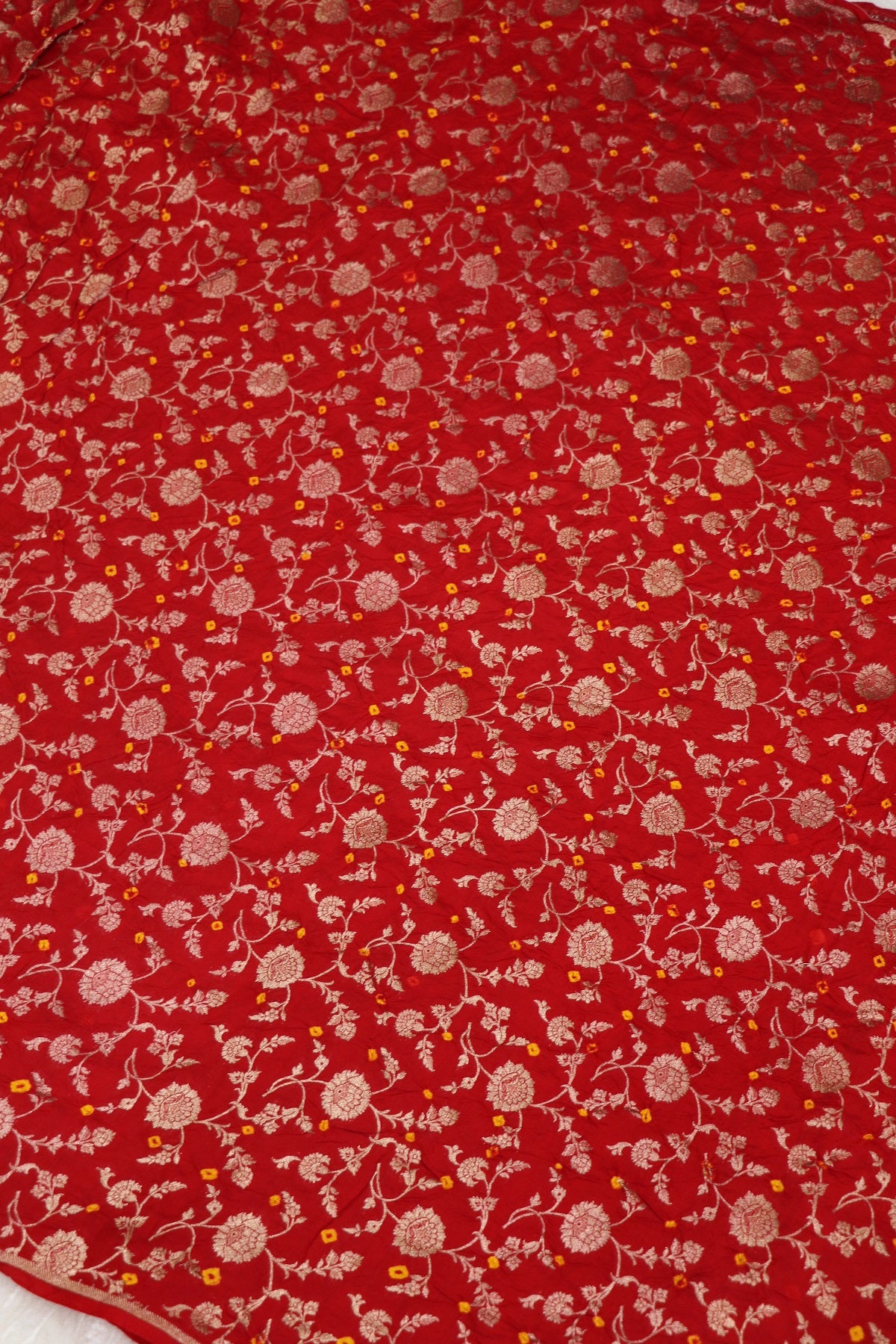 Pure Chiniya Silk Gold Zari Jaal Woven Bandhani Fabric