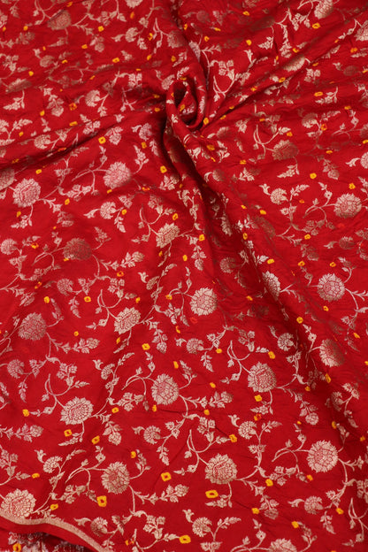Pure Chiniya Silk Gold Zari Jaal Woven Bandhani Fabric