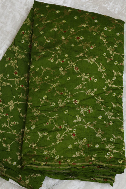 Pure Chiniya Silk Gold Zari Jaal Woven Bandhani Fabric