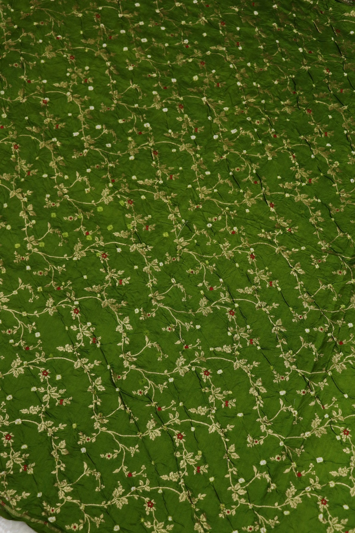 Pure Chiniya Silk Gold Zari Jaal Woven Bandhani Fabric