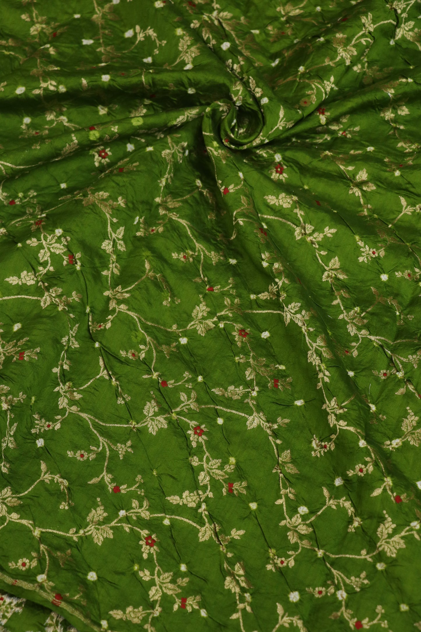 Pure Chiniya Silk Gold Zari Jaal Woven Bandhani Fabric