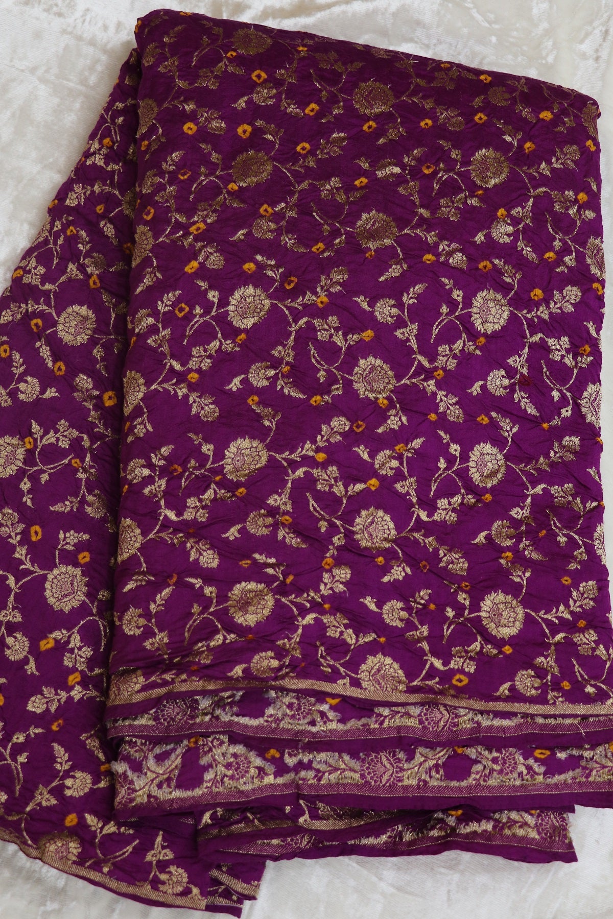 Pure Chiniya Silk Gold Zari Jaal Woven Bandhani Fabric