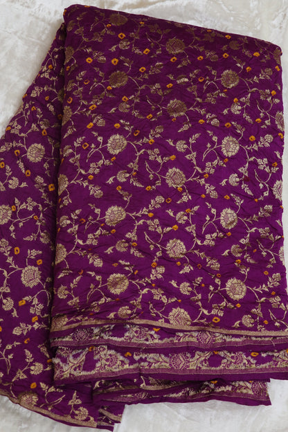 Pure Chiniya Silk Gold Zari Jaal Woven Bandhani Fabric