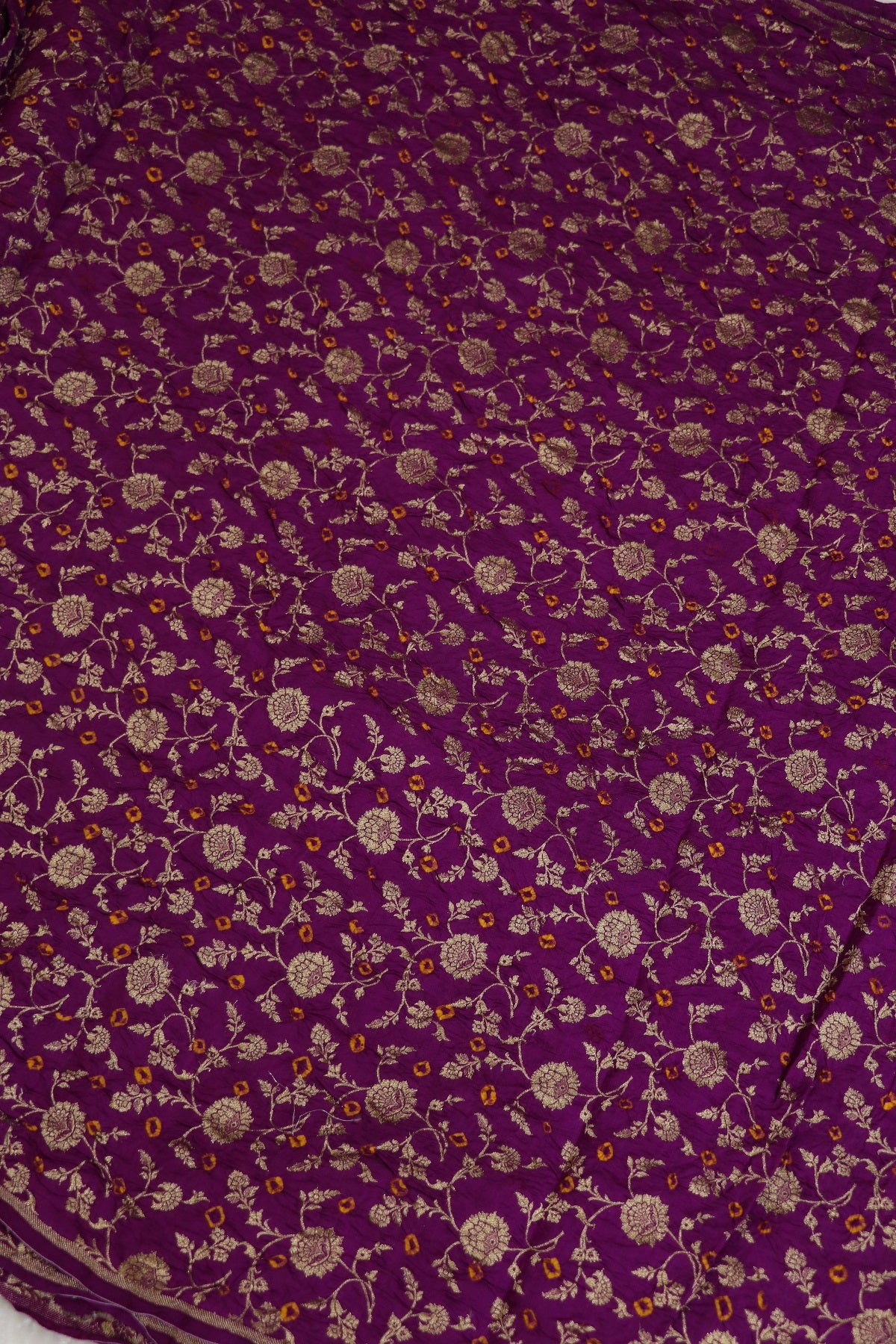 Pure Chiniya Silk Gold Zari Jaal Woven Bandhani Fabric