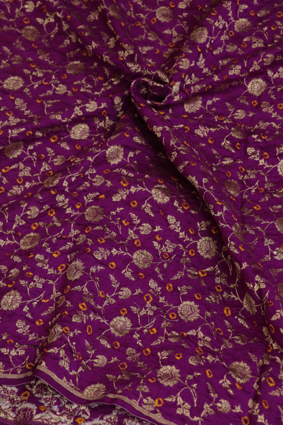 Pure Chiniya Silk Gold Zari Jaal Woven Bandhani Fabric