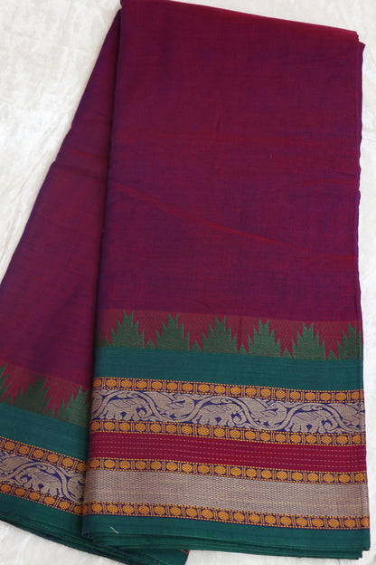 Naryanpet Cotton With Traditional Rudraksha & Elephant Peacock Border