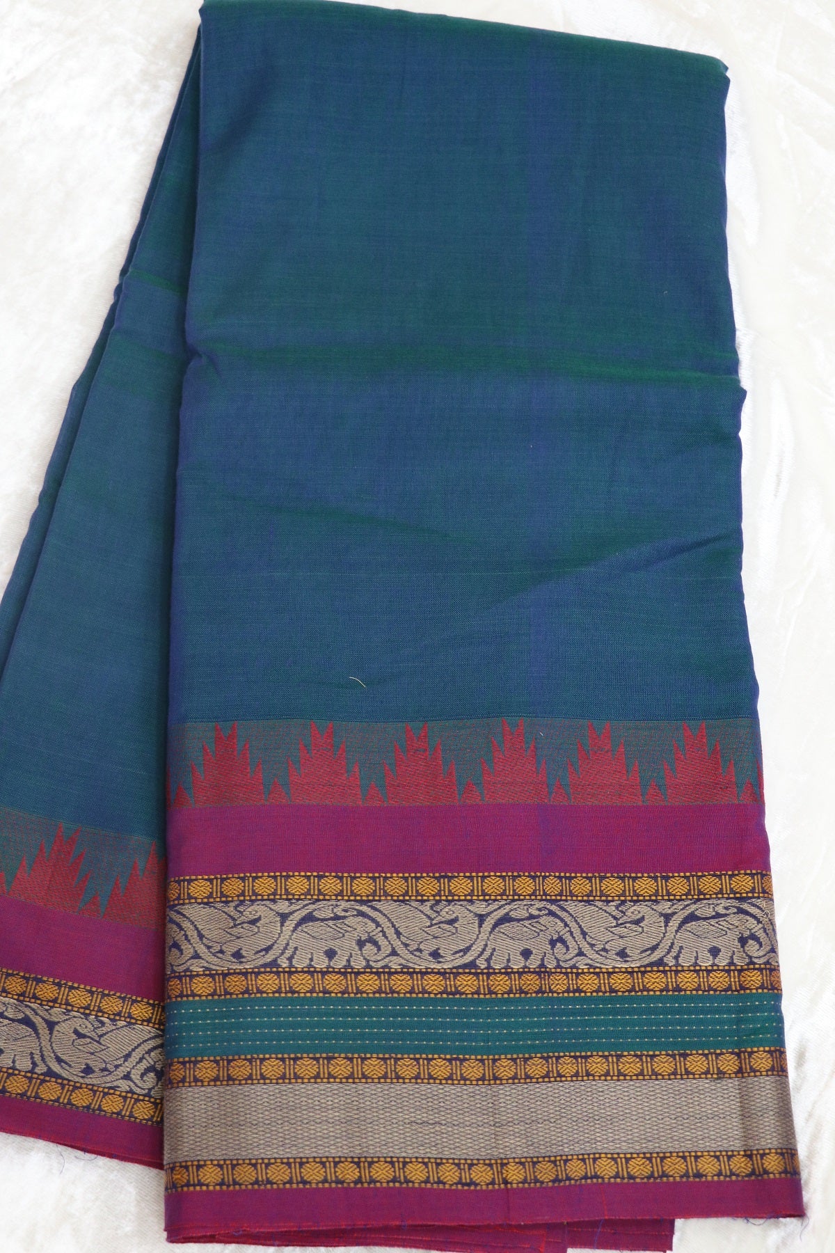 Naryanpet Cotton With Traditional Rudraksha & Elephant Peacock Border
