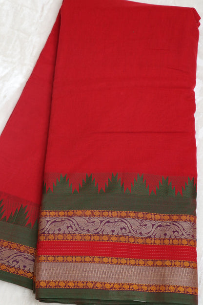 Naryanpet Cotton With Traditional Rudraksha & Elephant Peacock Border