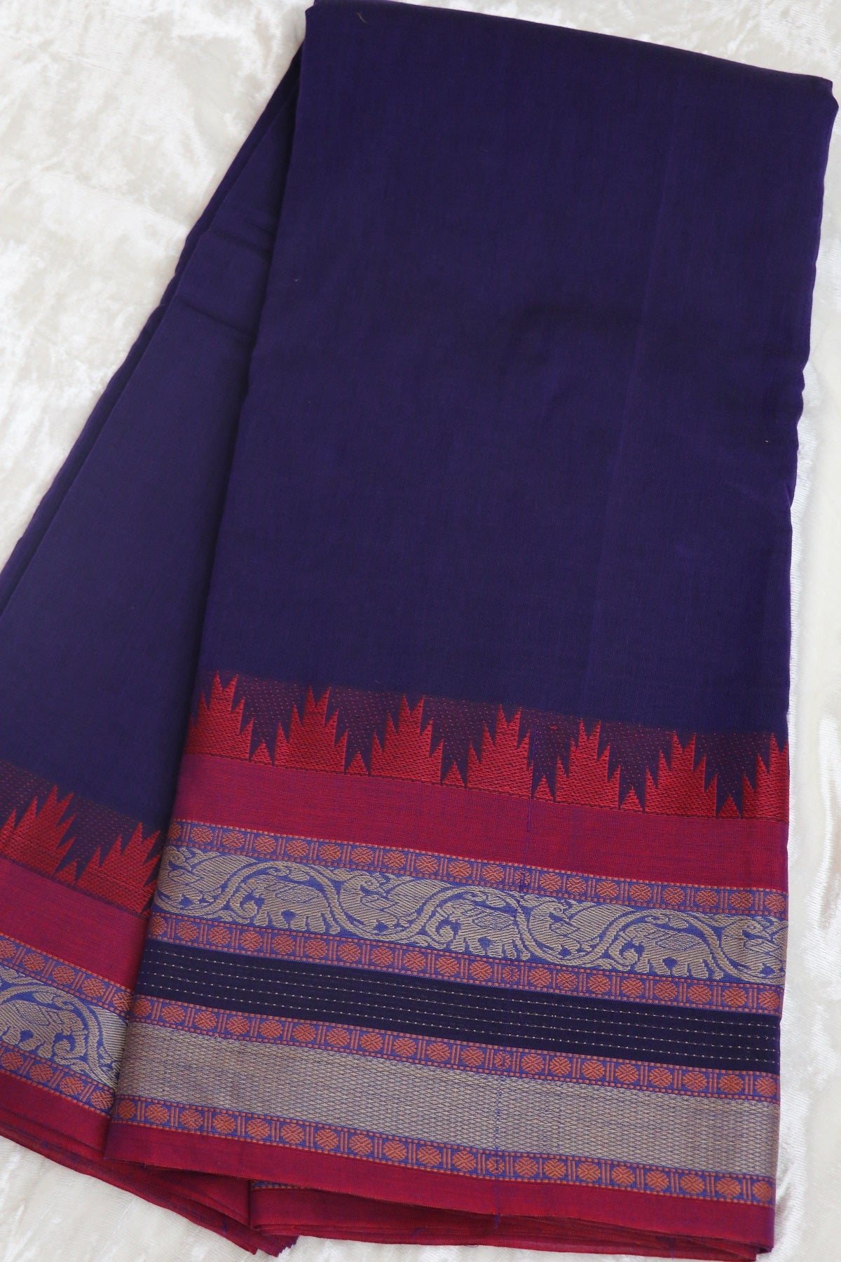 Naryanpet Cotton With Traditional Rudraksha & Elephant Peacock Border