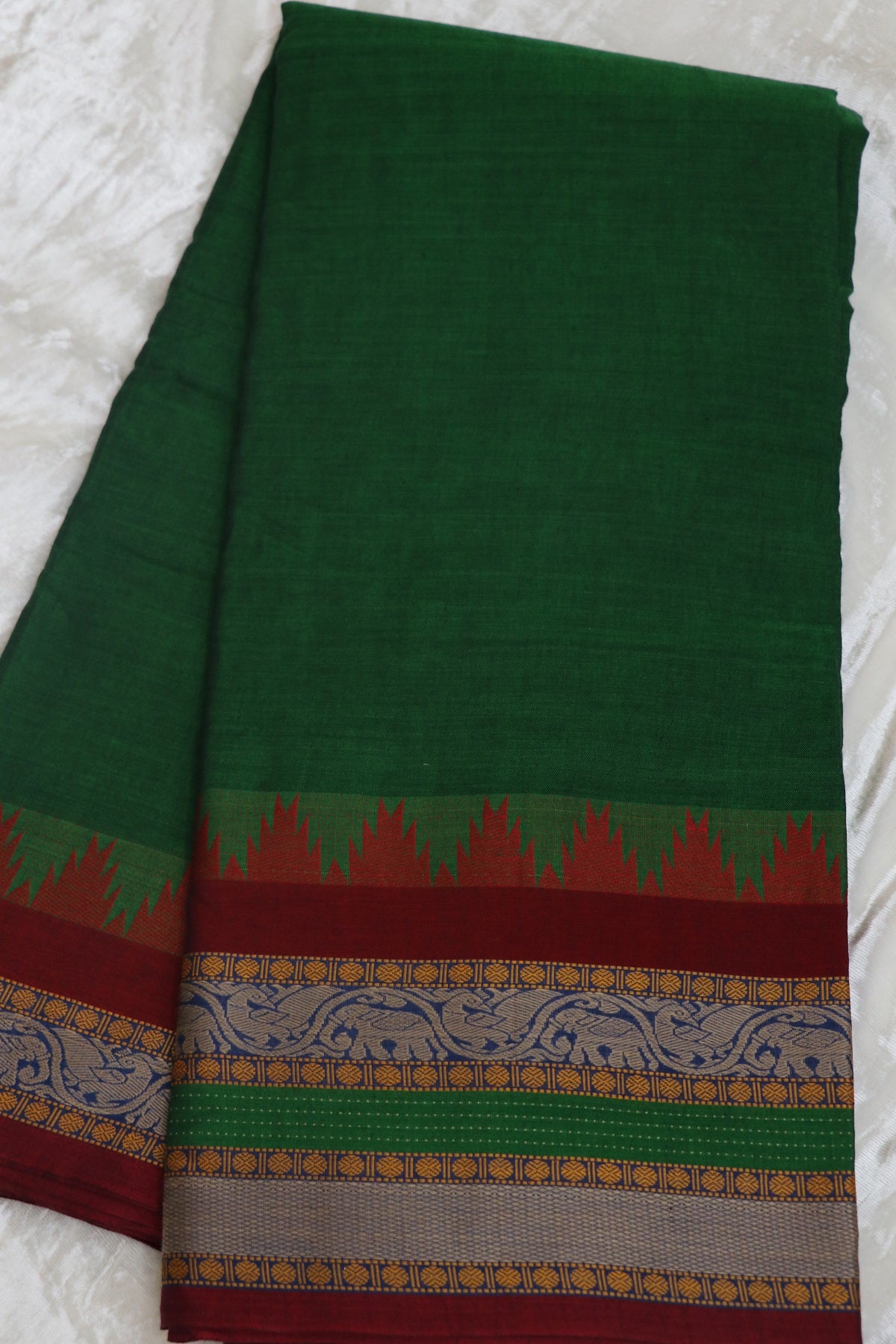 Naryanpet Cotton With Traditional Rudraksha & Elephant Peacock Border