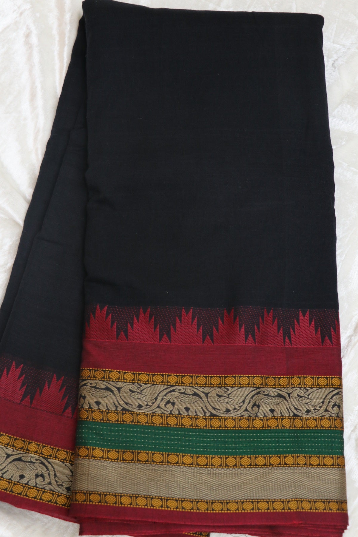Naryanpet Cotton With Traditional Rudraksha & Elephant Peacock Border