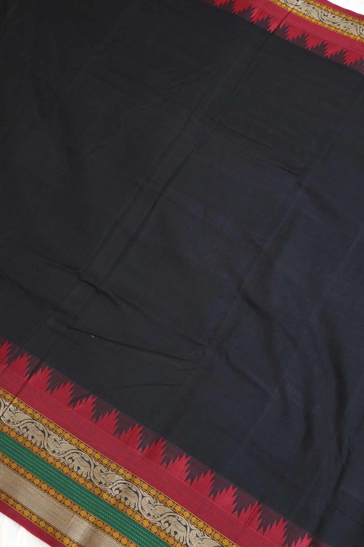 Naryanpet Cotton With Traditional Rudraksha & Elephant Peacock Border