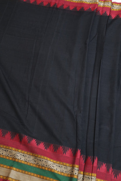 Naryanpet Cotton With Traditional Rudraksha & Elephant Peacock Border