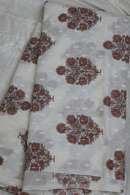 White Mughal Printed Jaipur Cotton Self Jacquard Fabric