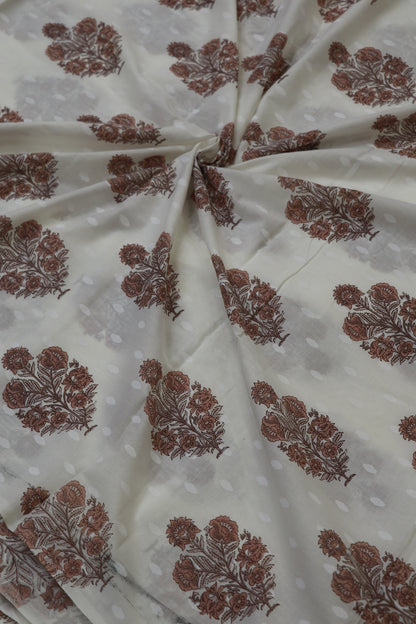 White Mughal Printed Jaipur Cotton Self Jacquard Fabric