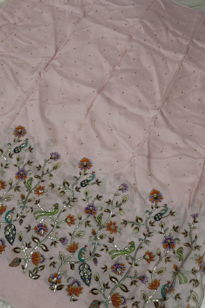 Russian Silk Kalamkari Printed Fabric Embellished With Sequins & Zari
