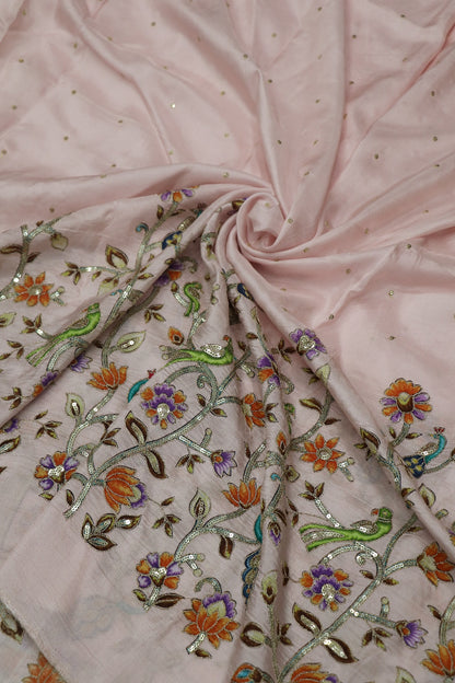 Russian Silk Kalamkari Printed Fabric Embellished With Sequins & Zari