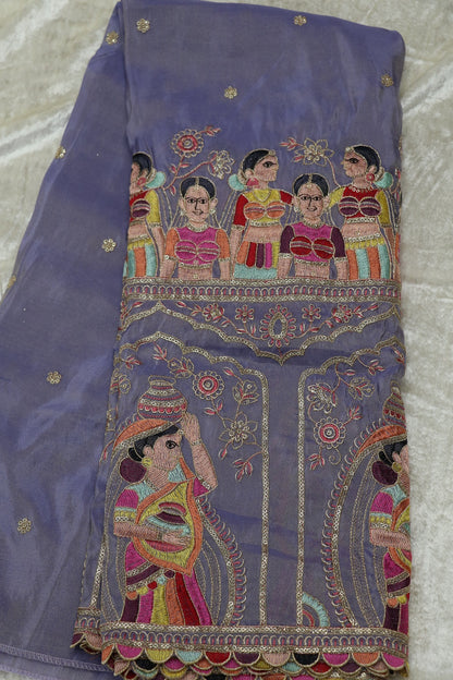 Uppada Tissue Multi Thread Embroidered Figurine Worked Fabric