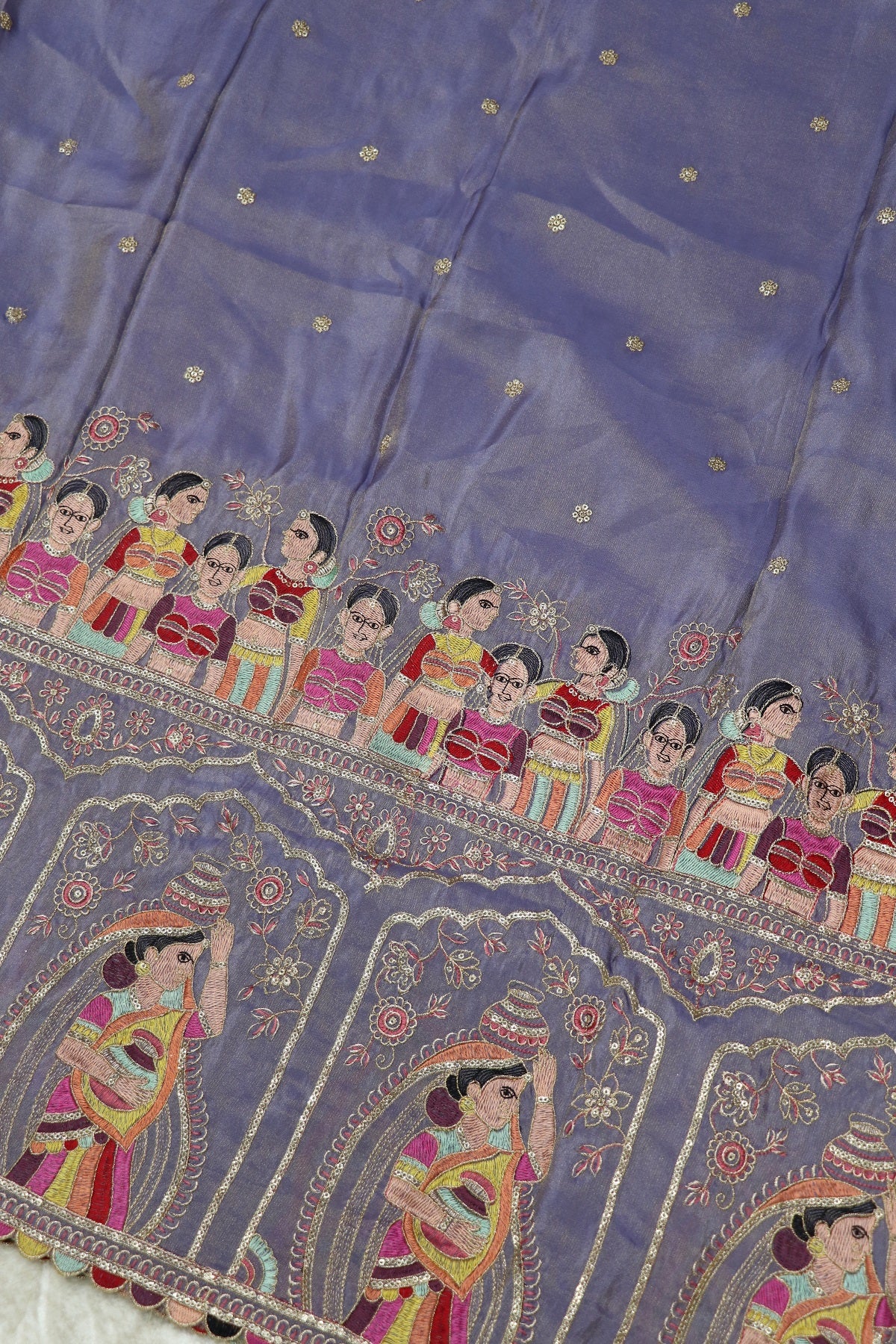 Uppada Tissue Multi Thread Embroidered Figurine Worked Fabric